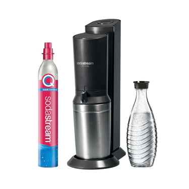 SodaStream Crystal 3.0 Wassersprudler mit 1x Quick-Connect CO2-Zylinder und 2X Glaskaraffen, Silber, Schwarz, Titan, 45 cm im Sale